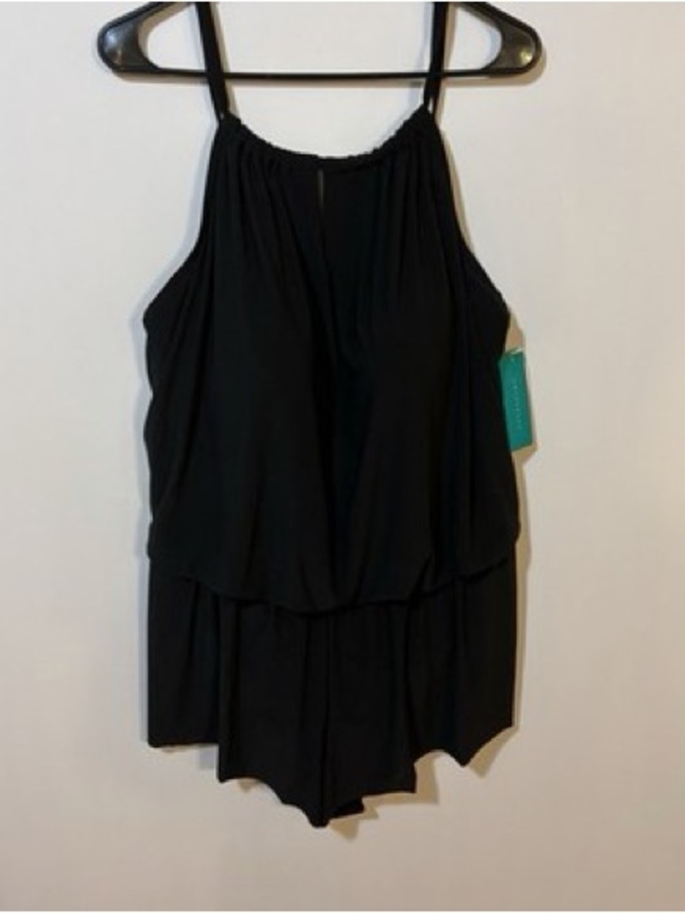 Aqua Green Black Halter bathing suit skirted